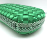 Bottega Veneta Knot Box Clutch Green Snakeskin-Trimmed Satin