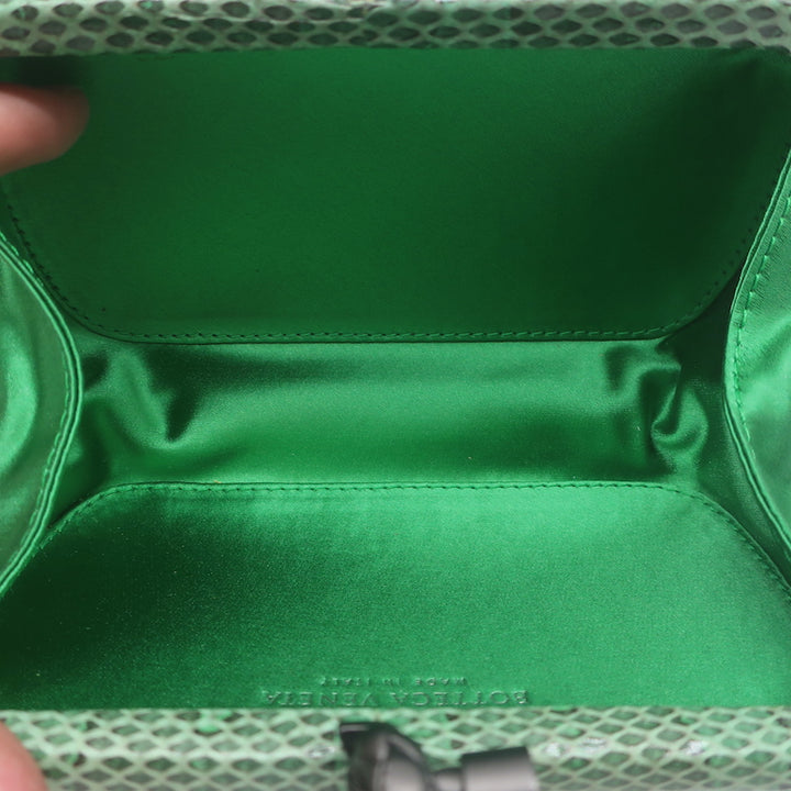 Bottega Veneta Knot Box Clutch Green Snakeskin-Trimmed Satin