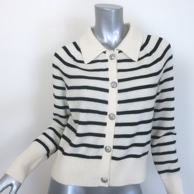 Veronica Beard Cheshire Striped Cashmere Cardigan Cream/Black Size Medium