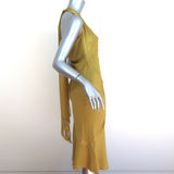 John Galliano Fringed Scarf Tie Dress Chartreuse Satin Size 42
