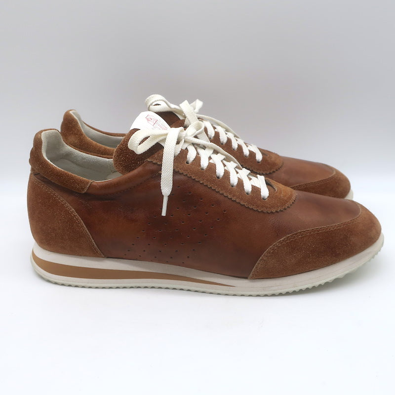 Brunello Cucinelli Low Top Sneakers Brown Perforated Leather &amp; Suede Size 44