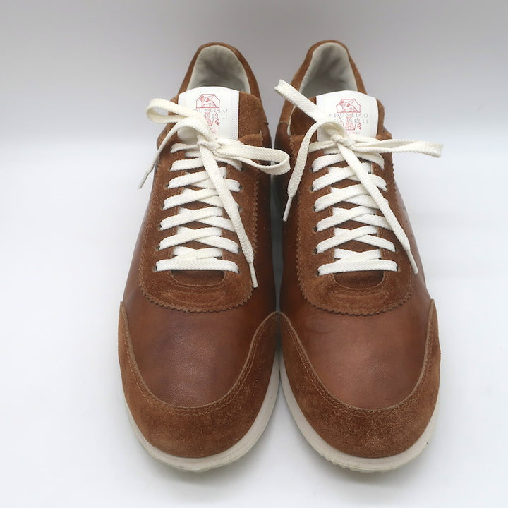 Brunello Cucinelli Low Top Sneakers Brown Perforated Leather &amp; Suede Size 44