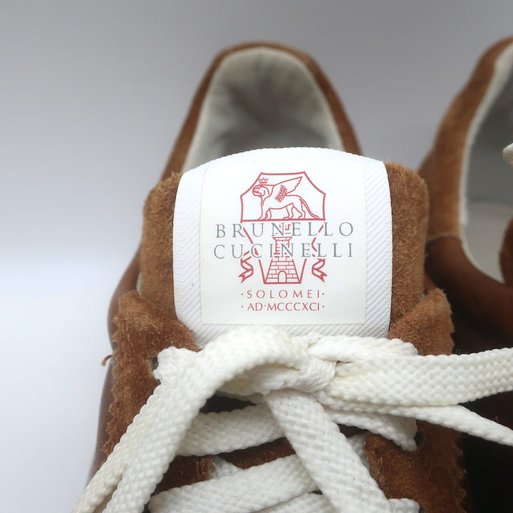 Brunello Cucinelli Low Top Sneakers Brown Perforated Leather &amp; Suede Size 44