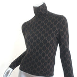 Gucci GG Monogram Knit Turtleneck Sweater Dark Brown Cashmere-Silk Size Small