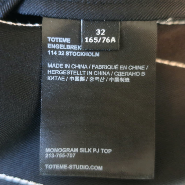 Toteme Monogram Silk PJ Shirt Black Size 32 Long Sleeve Blouse NEW
