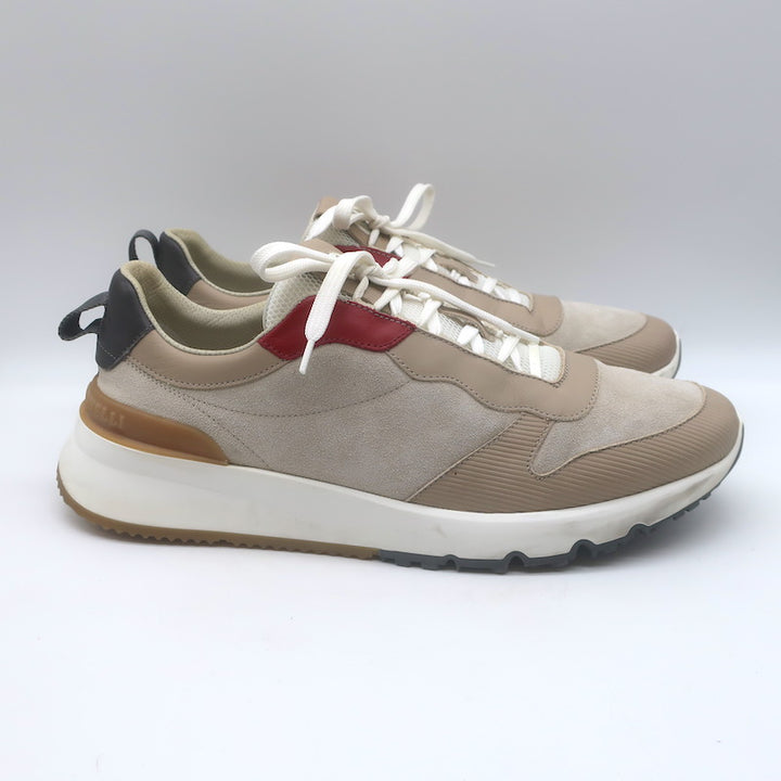 Brunello Cucinelli Colorblock Low Top Sneakers Taupe Suede &amp; Leather Size 44