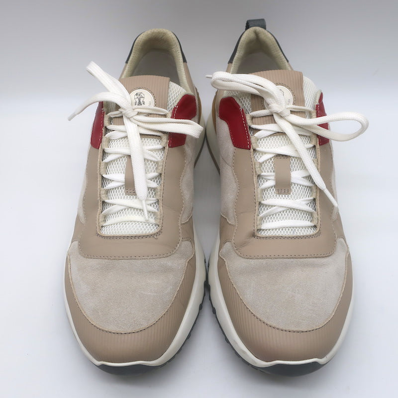 Brunello Cucinelli Colorblock Low Top Sneakers Taupe Suede &amp; Leather Size 44