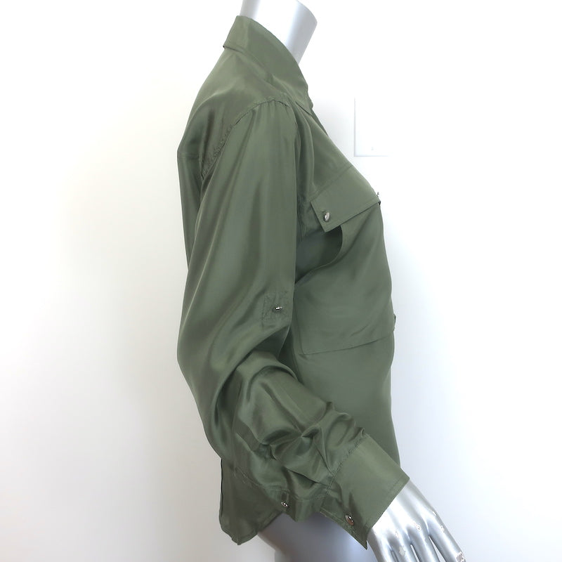 Veronica Beard Jada Button Down Blouse Stone Army Silk Size Medium/US 6