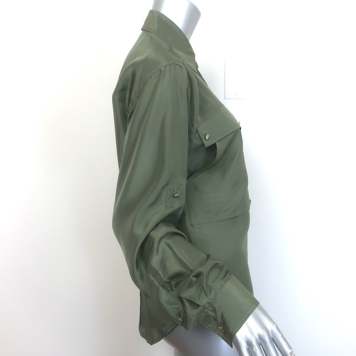 Veronica Beard Jada Button Down Blouse Stone Army Silk Size Medium/US 6
