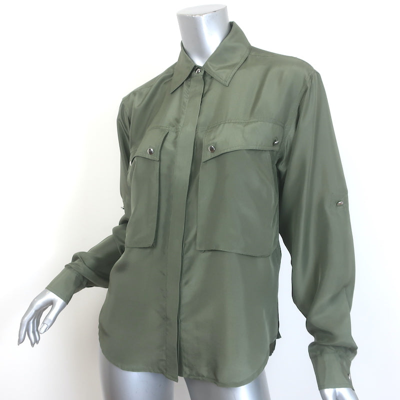 Veronica Beard Jada Button Down Blouse Stone Army Silk Size Medium/US 6