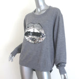 Markus Lupfer Sequin Lips Sweater Gray Merino Wool Size Medium Crewneck Pullover