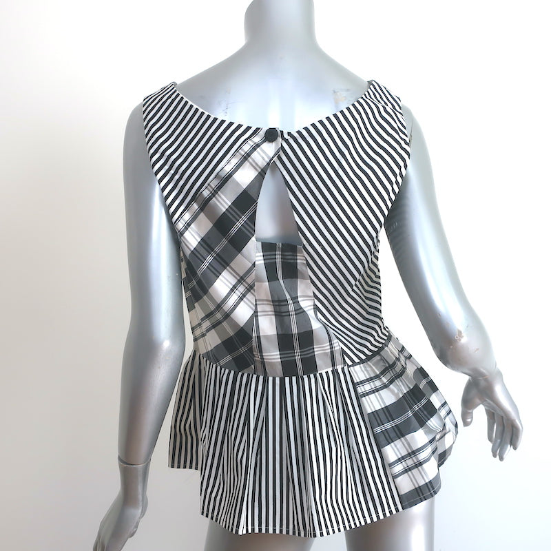 Oscar de la Renta Plaid Peplum Top Black/White Taffeta Size 8 Sleeveless Blouse