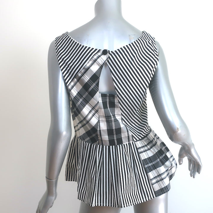 Oscar de la Renta Plaid Peplum Top Black/White Taffeta Size 8 Sleeveless Blouse