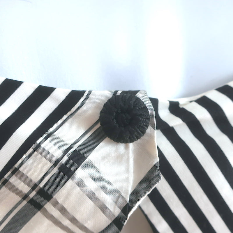 Oscar de la Renta Plaid Peplum Top Black/White Taffeta Size 8 Sleeveless Blouse