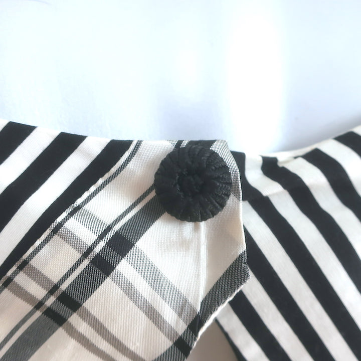 Oscar de la Renta Plaid Peplum Top Black/White Taffeta Size 8 Sleeveless Blouse