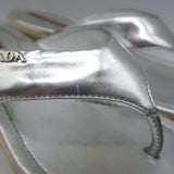 Prada Platform Wedge Thong Sandals Silver Metallic Leather Size 36.5