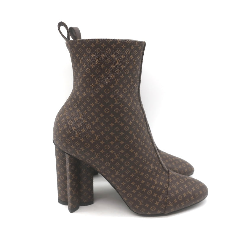 Louis Vuitton Silhouette Ankle Boots Brown Nano Monogram Canvas Size 37