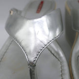 Prada Platform Wedge Thong Sandals Silver Metallic Leather Size 36.5