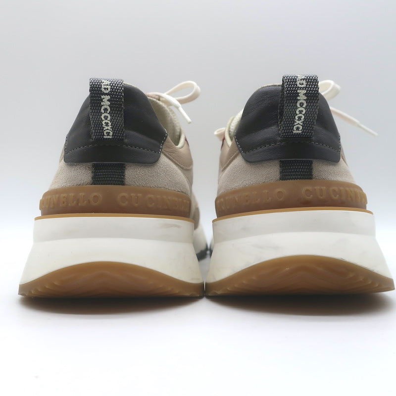 Brunello Cucinelli Colorblock Low Top Sneakers Taupe Suede &amp; Leather Size 44