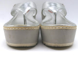 Prada Platform Wedge Thong Sandals Silver Metallic Leather Size 36.5