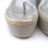 Prada Platform Wedge Thong Sandals Silver Metallic Leather Size 36.5