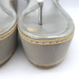 Prada Platform Wedge Thong Sandals Silver Metallic Leather Size 36.5