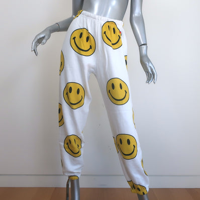 Aviator Nation Smiley Repeat Sweatpants White Size Small NEW
