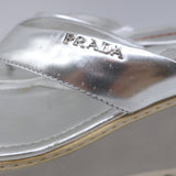 Prada Platform Wedge Thong Sandals Silver Metallic Leather Size 36.5