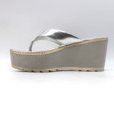 Prada Platform Wedge Thong Sandals Silver Metallic Leather Size 36.5