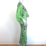 Roberto Cavalli S/S 2001 Runway Plunging Cowl Neck Midi Dress Green Silk Size 42
