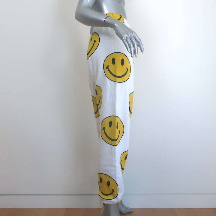 Aviator Nation Smiley Repeat Sweatpants White Size Small NEW