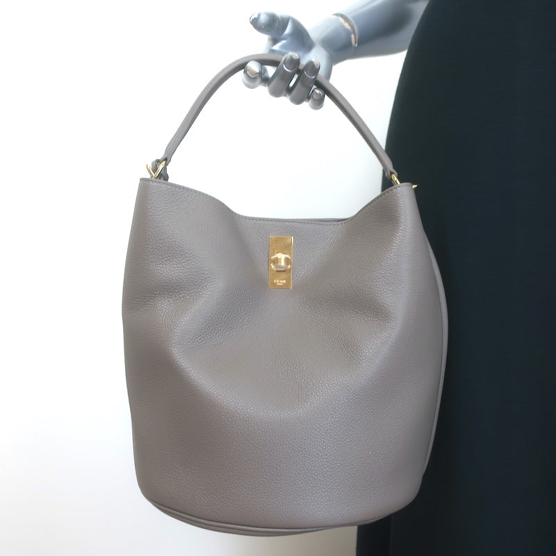 Celine Bucket 16 Bag Taupe Grained Leather Crossbody NEW