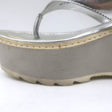 Prada Platform Wedge Thong Sandals Silver Metallic Leather Size 36.5
