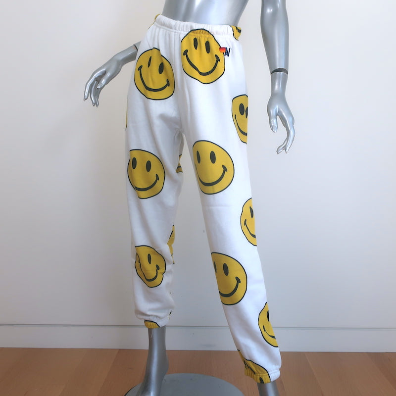 Aviator Nation Smiley Repeat Sweatpants White Size Small NEW