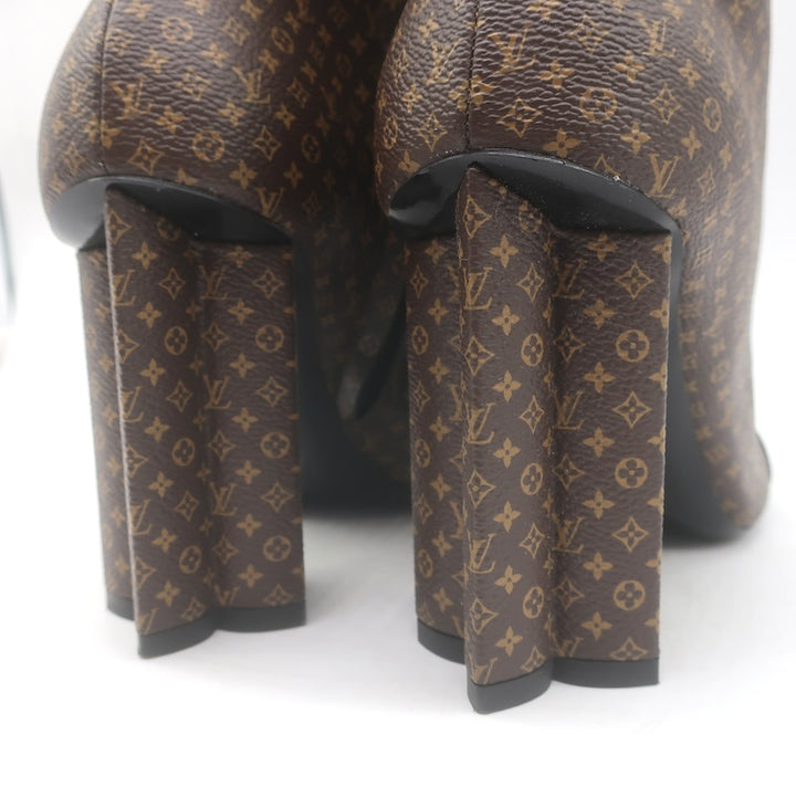 Louis Vuitton Silhouette Ankle Boots Brown Nano Monogram Canvas Size 37