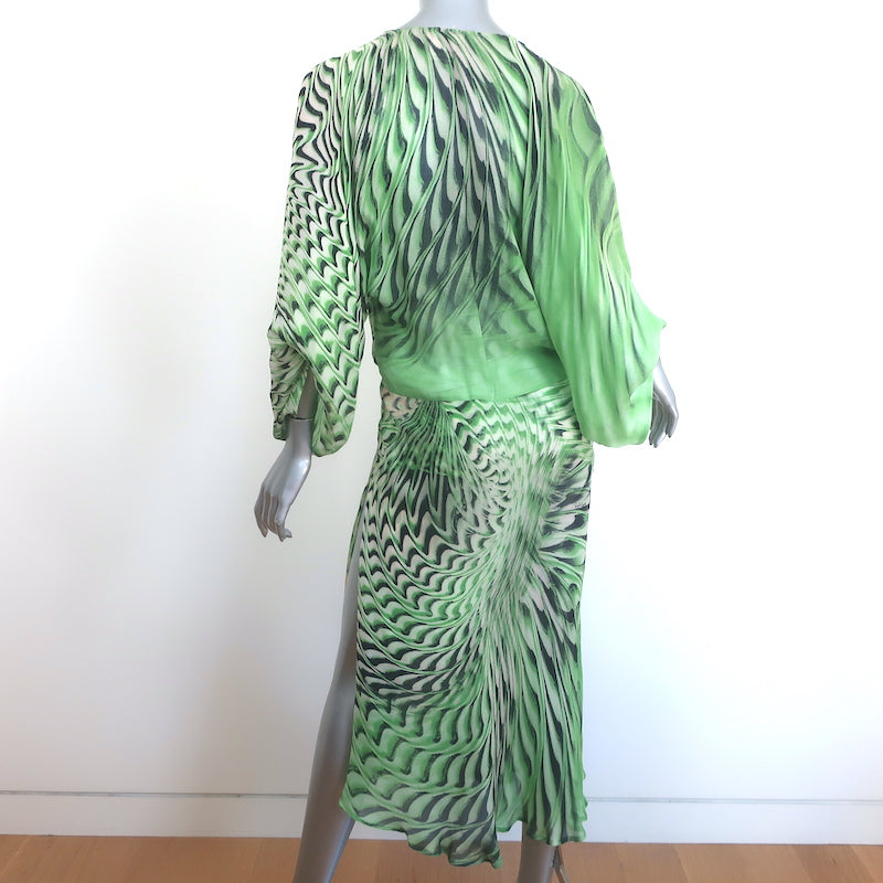 Roberto Cavalli S/S 2001 Runway Plunging Cowl Neck Midi Dress Green Silk Size 42