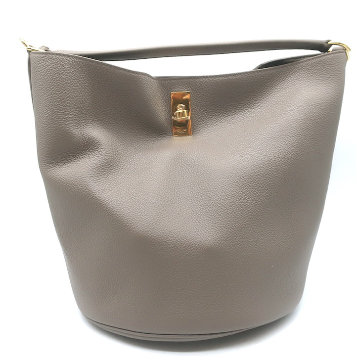 Celine Bucket 16 Bag Taupe Grained Leather Crossbody NEW