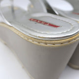 Prada Platform Wedge Thong Sandals Silver Metallic Leather Size 36.5
