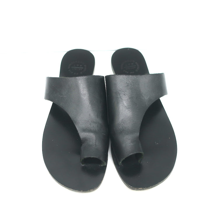 ATP Atelier Rosa Cutout Sandals Black Leather Size 37 Flat Slides