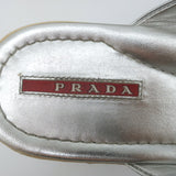Prada Platform Wedge Thong Sandals Silver Metallic Leather Size 36.5