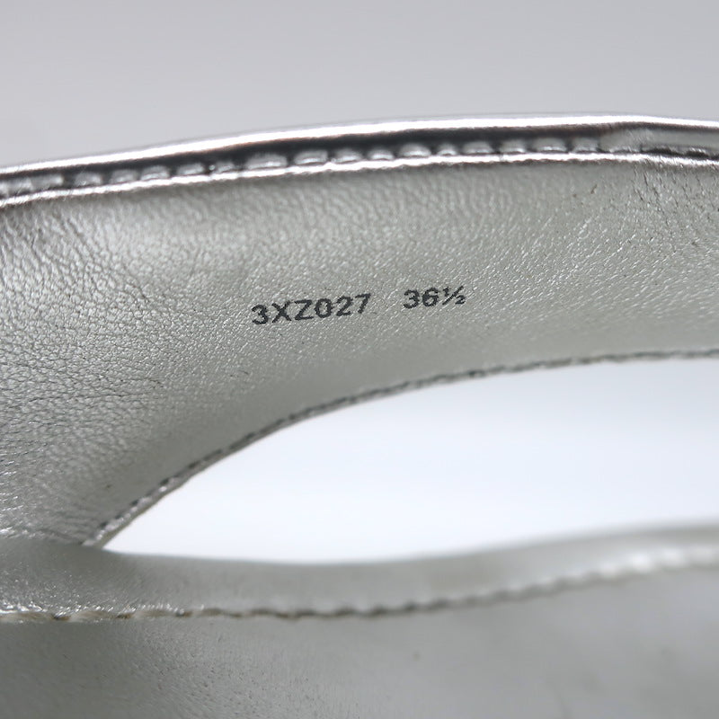 Prada Platform Wedge Thong Sandals Silver Metallic Leather Size 36.5