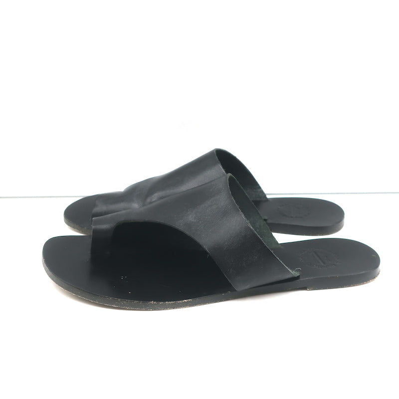 ATP Atelier Rosa Cutout Sandals Black Leather Size 37 Flat Slides