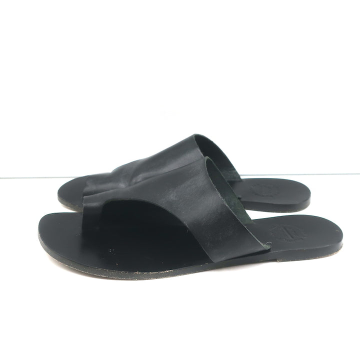 ATP Atelier Rosa Cutout Sandals Black Leather Size 37 Flat Slides