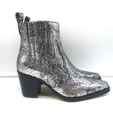 Ganni Callie Western Chelsea Boots Silver Metallic Snake-Print Leather Size 39