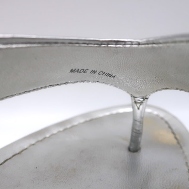 Prada Platform Wedge Thong Sandals Silver Metallic Leather Size 36.5