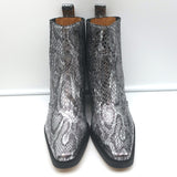 Ganni Callie Western Chelsea Boots Silver Metallic Snake-Print Leather Size 39