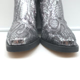 Ganni Callie Western Chelsea Boots Silver Metallic Snake-Print Leather Size 39