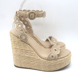 Larroude Florence Broderie Platform Wedge Sandals Beige Canvas Size 6.5 NEW