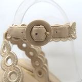 Larroude Florence Broderie Platform Wedge Sandals Beige Canvas Size 6.5 NEW