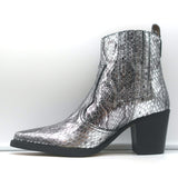 Ganni Callie Western Chelsea Boots Silver Metallic Snake-Print Leather Size 39